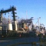 The fire that reduced the 146 metre long fishing trawler to a giant piece of scrap metal.